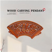 Customizable New Chinese Wood Carving Pendant Fan-Shaped Wall Decoration Wood Carving Painting Camphor Wood Carving Craf