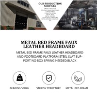 Metal Bed Frame Faux Leather Headboard &amp;amp; Footboard Platform Steel Slat Support No Box Spring Needed, Black