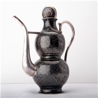Chinese Style Flagon that Made by Hand with the Traditional Techniques Black Copper Run through with Silver