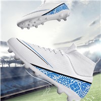 Outsole Is Divided into Long Nail &amp;amp; Broken Nail Football Shoes White/Black/Blue. Contact by Mail