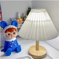 Pleated Table Lamp Bedroom Bedside Creative Lamp Vintage Homestay Solid Wood Night Light