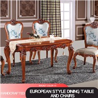 European-Style Dining Table &amp;amp; Chairs Light Luxury Walnut Color Solid Wood Carved Dining Table &amp;amp; Chairs