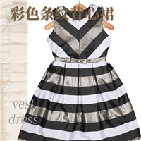 Large Color Striped Vest Skirt Black Gray Gold Large Striped Sleeveless Dress