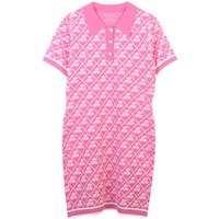 Polo Neck Jacquard Knitting Short Sleeves Summer Dress Ladies Knitted Sweater