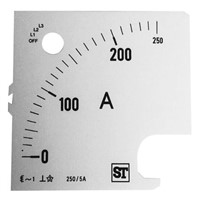 Sifam Tinsley Analogue Ammeter Scale, 250A, for use with 96 x 96 Analogue Panel Ammeter