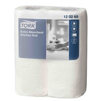 Tork Roll of 2 White Dry Wipes for Mopping Up Food, Oil, Water, Wiping Tasks Use