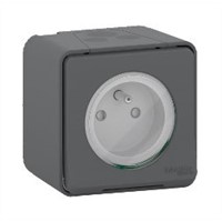 Schneider Electric Grey 1 Gang Plug Socket, 2P+E Poles, 16A, Type E - French