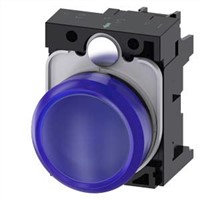 New Siemens, 3SU1, Panel Mount Blue LED Indicator, 22mm Cutout, IP20, IP66, IP67, IP69, Round