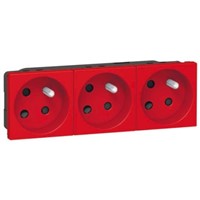 Legrand Red 3 Gang Plug Socket, 16A, Type E - French