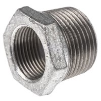 Georg Fischer Malleable Iron Fitting Reducer Bush, 1 in BSPT Male (Connection 1), 3/4 in BSPP Female (Connection 2)