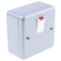 Silver 20 A Surface Mount Rocker Light Switch Aluminium 8 mm Screwed Semi Gloss, 1 Gang BS Standard, 250 V ac 86mm