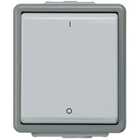 Grey 10 A Surface Mount Rocker Light Switch Dark Grey Clip In Gloss, 1 Gang VDE, 250 V 75mm Not Illuminated IP44 2 2