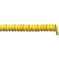 1m 2 Core Coiled Cable 0.75 mm2 CSA Polyurethane PUR Sheath Yellow, 6.3mm OD