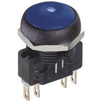 APEM Double Pole Double Throw (DPDT) Momentary Blue LED Push Button Switch, IP67, 16mm, Panel Mount, 250V ac