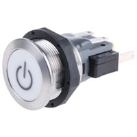 Schurter Single Pole Double Throw (SPDT) Momentary Blue LED Push Button Switch, IP69K, 19 (Dia.)mm, Panel Mount, Power,