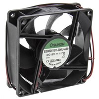 Sunon, 12 V dc, DC Axial Fan, 80 x 80 x 25mm, 69.7m3/h, 1.74W