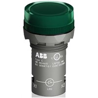 ABB, Panel Mount Green LED Pilot Light, 22.3mm Cutout, IP66, IP67, IP69K, Round, 16 mA