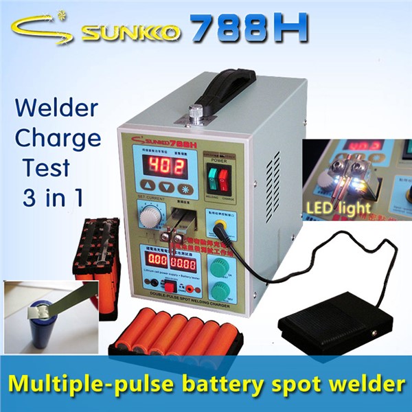 SUNKKO 788H Spot Welding + Wire-controlled Foot Pedal Switch Spot Welding + Single Battery Charging, Testing 18650 Battery