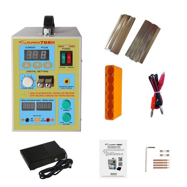 SUNKKO 788H Spot Welding + Wire-controlled Foot Pedal Switch Spot Welding + Single Battery Charging, Testing 18650 Battery