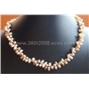 2-strand pink FW pearl&gold beads necklace