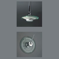 Fixed glass shower head with mounted valve