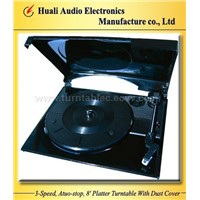 3-speed auto-stop 8 turntable with dust cover
