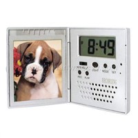 Compact Recording/Talking Photo Frame Clock with LCD Screen and Alarm Function