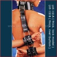 Leather neck and wrist bondage