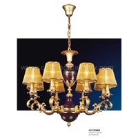 Copper Chandelier with Yellow Lampshade