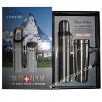 Vacuum Flask with Brand and 16oz Travel Mug Set