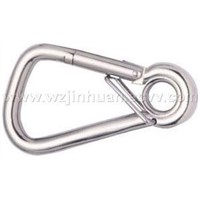 oblique angle snap hook with eyelet and spring lock