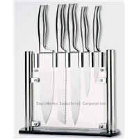 5pcs S/S Hollow handle knife set and Acryl  Stand