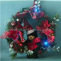 Wreath with Bear Decoration, Made of Fabric, PVC and LEDs