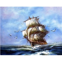 Warship oil painting