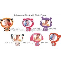 Jolly animal clock with photo frame
