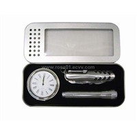 sell clasp kinfe+flashlight+watch for a gift set