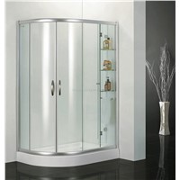 Fan-shaped sliding door shower enclosure