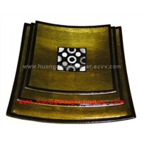 Set of 3 Lacquer square dishes with mother of pearl inlay