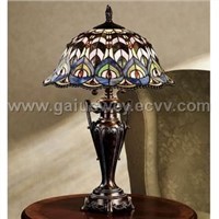 Scalloped Peacock Stained Glass Table Lamp