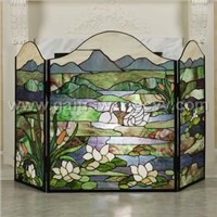 Waterlily Stained Glass Fireplace Screen