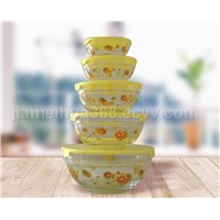 S / 5 Glass Bowl With Sunflower Design