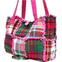 QUILTED RAGGED PATCHWORK TOTE HANDBAG
