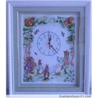 completed cross stitch--clock-flower
