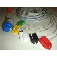 Datex one piece cable with 5-lead IEC grabber leadwires