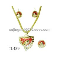 fashion alloy cz stone and enamel necklace set