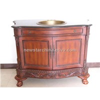 Antique Design Bathroom Cabinets with Marble Vanity Tops and Copper Sinks (Solid Wood)