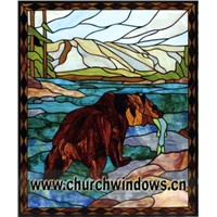 Stained Glass Windows &amp;amp; Panels with Hand Painted Animal (Bear)