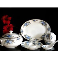 40pcsbule rose bone china tableware
