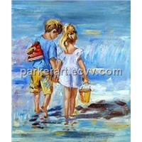 Person Beach Kids Oil Painting