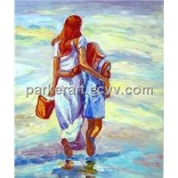 Oil Painting - Person  Beach Kids